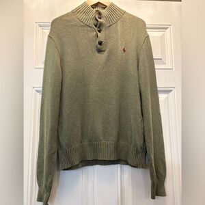 Ralph Lauren Men’s Olive 3/4 Button-Up Sweater M Preppy Ivyleague‎ Polished Base